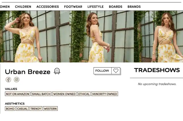 Screenshot of a brand profile